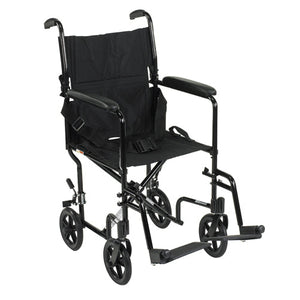 Drive Medical Aluminum Transport Wheelchair, Lightweight with Swing-Away Footrests, 19 Inch Seat, Black
