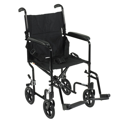 Drive Medical Lightweight Transport Wheelchair, Black, 19 Inches Seat