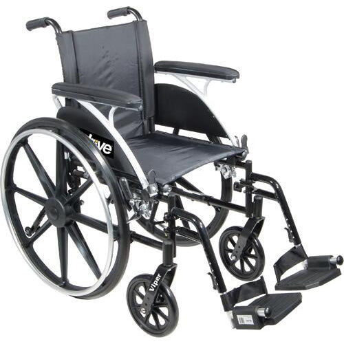 Drive Medical Ltwt Dlx K-4 wheelchair with elevating leg rests, flip-back removable desk arms, and 12-inch rear wheels