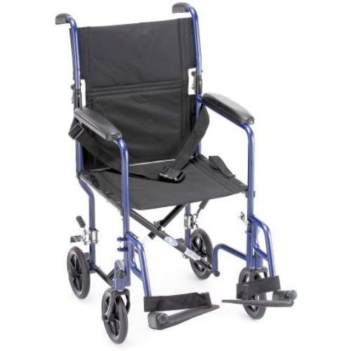 Carex Steel Metallic Blue Folding Transport Chair, 19 inch Seat