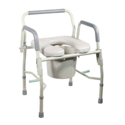 Padded toilet seat commode with gray frame