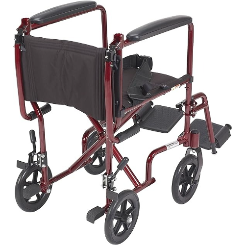 Drive Medical Lightweight Transport Wheelchair, 19 Inches Seat, Red