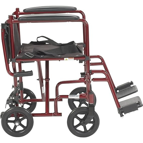 Drive Medical Lightweight Transport Wheelchair, 19 Inches Seat, Red