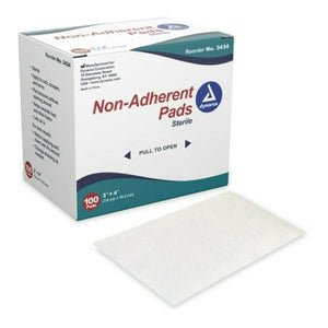 Dynarex Non-Adherent Sterile Gauze Pads for Wound Care and Burns, 3 x 4 Inch, Box of 100
