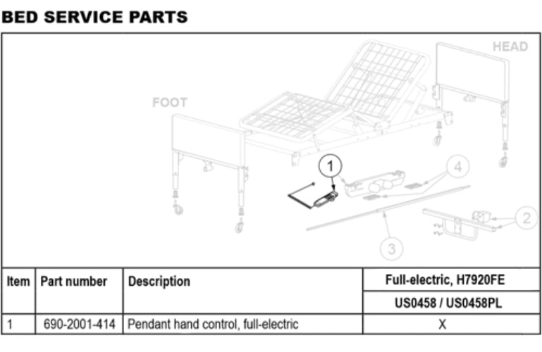 Control pendant for Patriot full electric bed (model