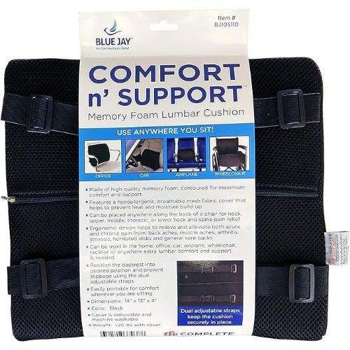 Blue Jay Lumbar Cushion with Straps Black Memory Foam