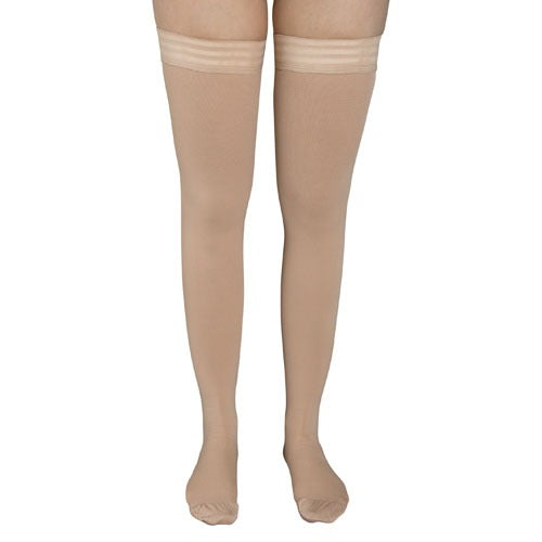 Beige surgical compression thigh-high stockings, size X-Large