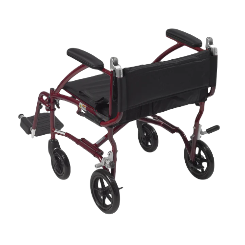 Drive Medical Fly-Lite Transport Chair Burgundy, 19 Inches