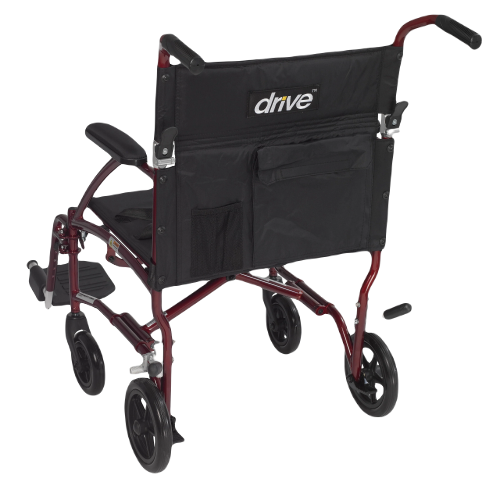 Drive Medical Fly-Lite Transport Chair Burgundy, 19 Inches