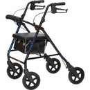 ProBasics Deluxe Aluminum Rollator in Blue Flame, featuring 8-inch wheels, ergonomic hand brakes, and a padded flip-up seat. Moovkart