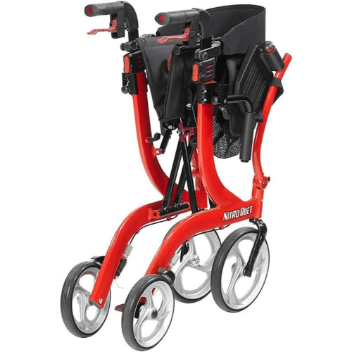 Drive Medical Nitro Duet Rollator Transport Wheelchair, Red