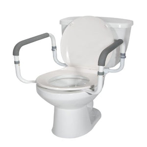 Drive Medical Toilet Safety Rail, Padded Handles for Comfort, Adjustable Width Frame, White Hover