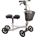 Roscoe Medical Deluxe Knee Scooter in White with adjustable handlebar, padded platform, and durable wheels for mobility support. Moovkart