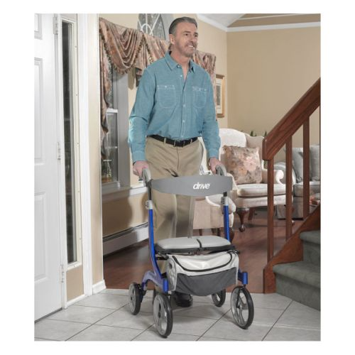 Drive Medical Nitro DLX Foldable Rollator Walker with Seat, Blue