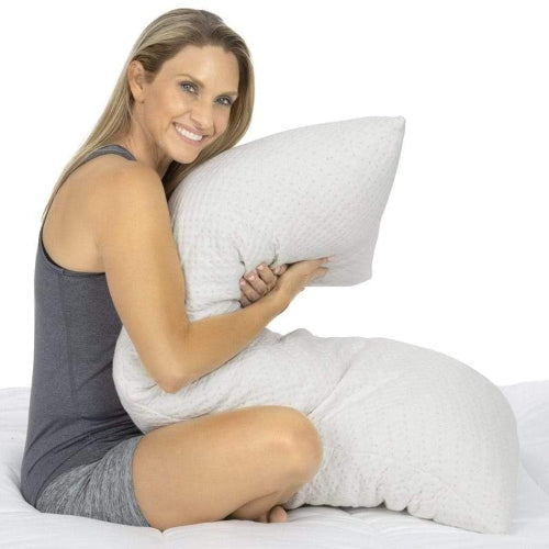Long white body pillow with soft bamboo cover