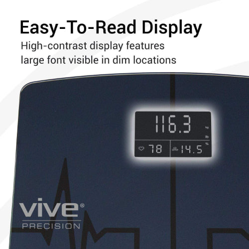 Vive Health Digital Heart Rate Scale Compatible With Smart Devices, Tempered Glass, Black