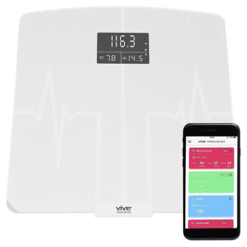 Vive Health Digital Heart Rate Scale Compatible With Smart Devices, Tempered Glass, White