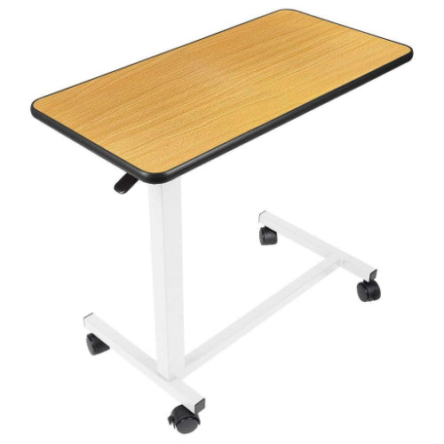 Vive Health Rolling Overbed Table, Steel Frame, Laminate Top, Height Adjustable