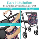 Vive Health Walker Bag, Lightweight Waterproof Nylon with 3 Pockets, Fits All Walkers, Pink Floral