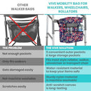 Vive Health Walker Bag, Lightweight Waterproof Nylon with 3 Pockets, Fits All Walkers, Pink Floral