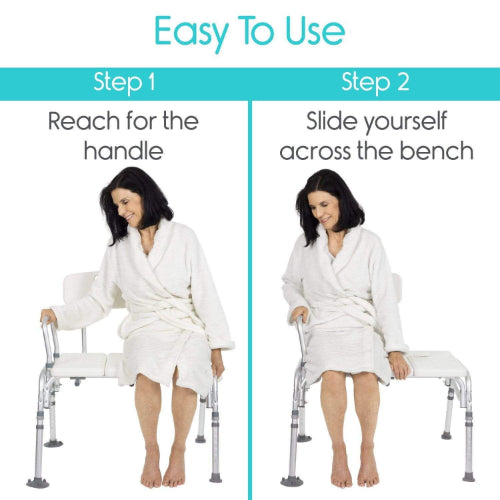 Vive Health Bathroom Transfer Bench With Back, White