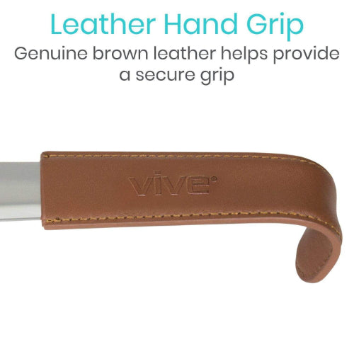 Vive Health 31.5 Inches Metal Shoe Horn, Stainless Steel With Leather Grip