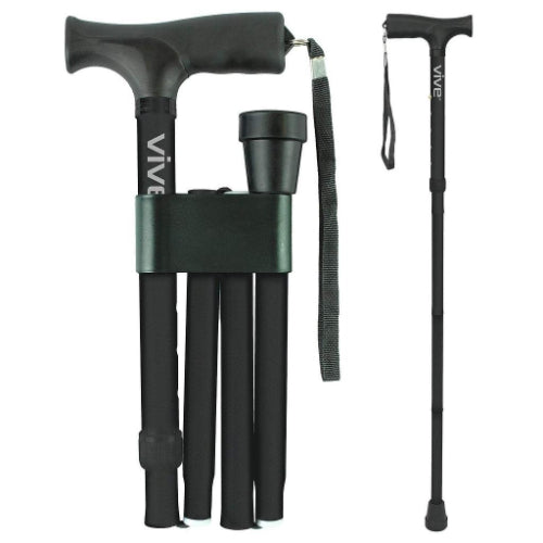 Vive Health Folding Cane, Height Adjustable(33 - 37 Inches), Black