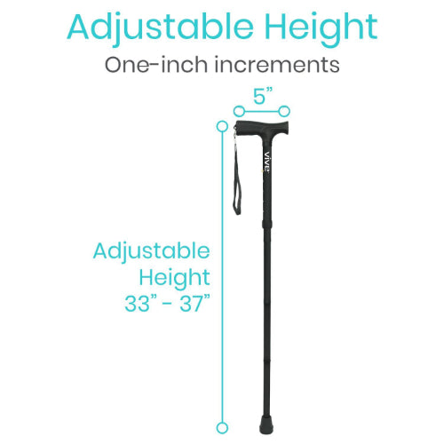 Vive Health Folding Cane, Height Adjustable(33 - 37 Inches), Black