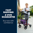 Vive Health Upright Walker Tall, Adjustable Handles, 8 Inch Wheels, Foldable with Seat and Bag