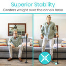 Vive Health Adjustable Folding Offset Swivel Cane, Self-Standing Quad Tip Cane for Stability and Support