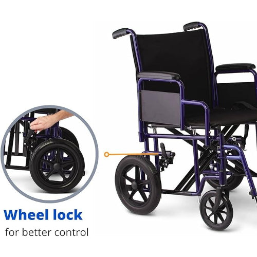 Transport Wheelchair Bariatric 22 Wide Blue