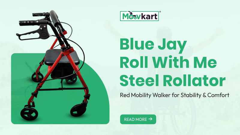 Blue Jay Roll With Me Steel Rollator – Red Mobility Walker for Stability and Comfort