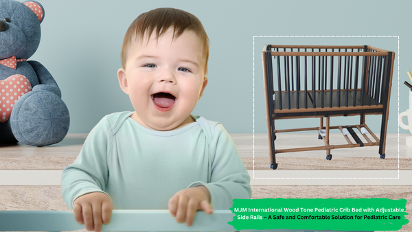 MJM International Wood Tone Pediatric Crib Bed with Adjustable Side Rails – A Safe and Comfortable Solution for Pediatric Care