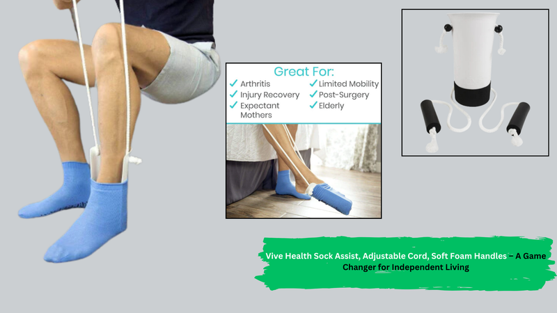 Vive Health Sock Assist, Adjustable Cord, Soft Foam Handles – A Game Changer for Independent Living