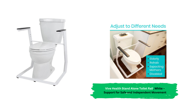 Vive Health Stand Alone Toilet Rail, White – Support for Safe and Independent Movement