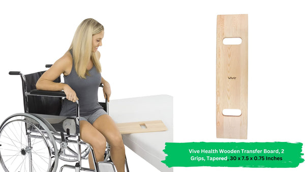 Vive Health Wooden Transfer Board, 2 Grips, Tapered, 30 x 7.5 x 0.75 Inches