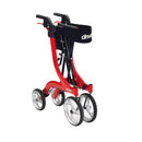 Drive Medical Nitro Rollator Walker, Euro Style Design with 10 Inch Casters and Storage Bag, Red
