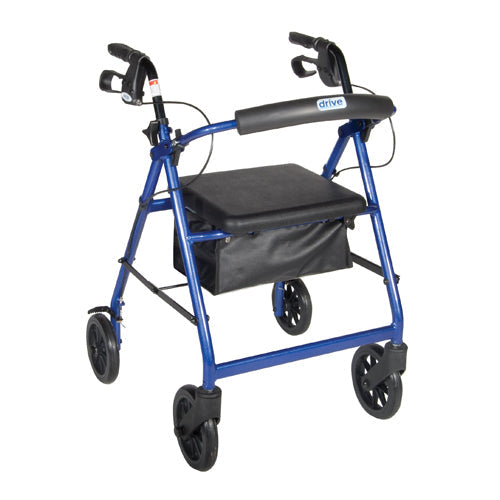Drive Medical Aluminum Rollator 4 Wheel with Pouch and Padded Seat Blue, 2 pack
