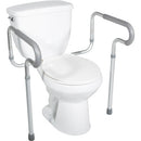 Drive Medical Toilet Safety Frame in white, featuring adjustable height, non-slip armrests, and a lightweight design for enhanced bathroom safety, Moovkart