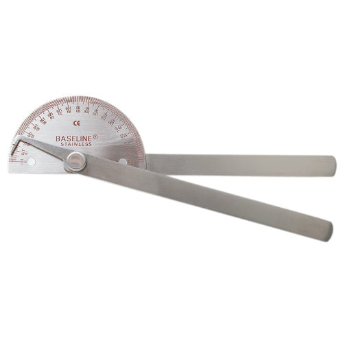 Baseline stainless steel 8-inch goniometer, dual scales, 180-degree range, ergonomic design with precise measurements, Moovkart