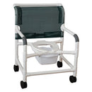 MJM International Extra-Wide PVC Shower Chair with Open Front Seat, Bariatric Design, 3-Inch Casters, and 425 lb Weight Capacity. Moovkart