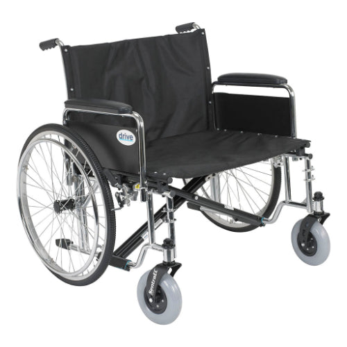 Drive Medical Sentra Heavy Duty Wheelchair featuring a 700 lbs capacity, enhanced chrome frame, and padded armrests for comfortable use. Moovkart