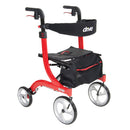 Drive Medical Nitro Rollator Walker with seat and storage bag, Red mobility aid. Moovkart