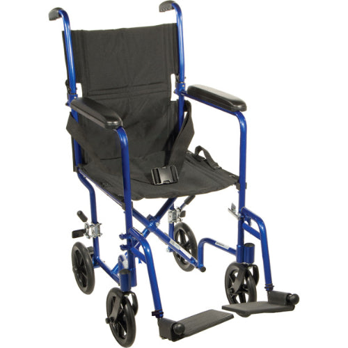 Drive Medical Lightweight Transport Wheelchair, Blue, 19 Inches Seat