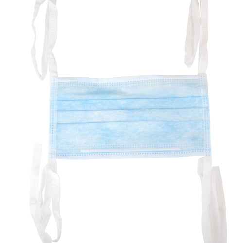 Dynarex surgical tie-on face mask, blue pleated design, latex-free, box of 50, comfortable, durable, Moovkart