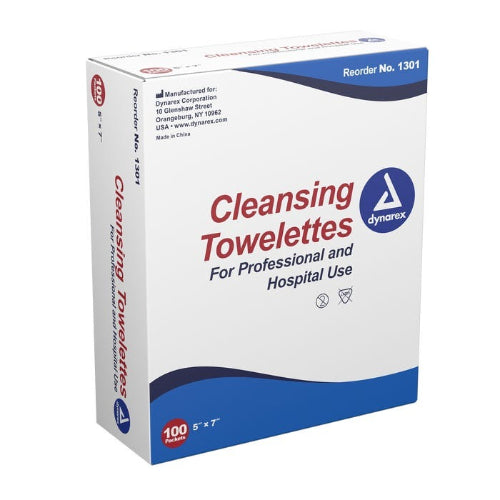 Dynarex Cleansing Towelettes, Antiseptic Wipes, 5 x 7 inches, Box of 100, antibacterial for effective skin cleansing and hygiene. Moovkart