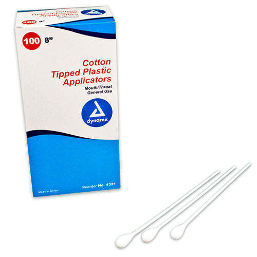 Dynarex Cotton-Tipped Mouth Applicators, Sterile Oral Swabs for Medical and Dental Use, 8 Inch Length