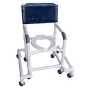 MJM International Shower Chair with featuring 360° swivel, outriggers, and deluxe open-front seat and anti-slip handgrips, Moovkart.