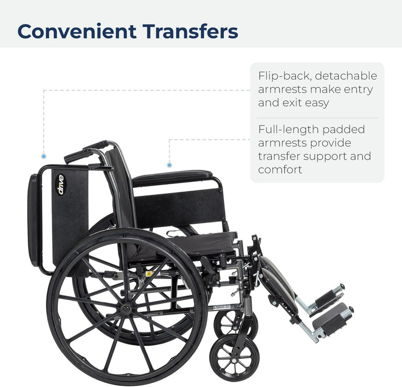 Drive Medical K1/K2 Economy Wheelchair with Removable Desk Arms and Adjustable Dual Axle, 20 Inches