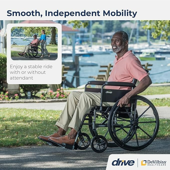 Drive Medical K1/K2 Economy Wheelchair with Removable Desk Arms and Adjustable Dual Axle, 20 Inches